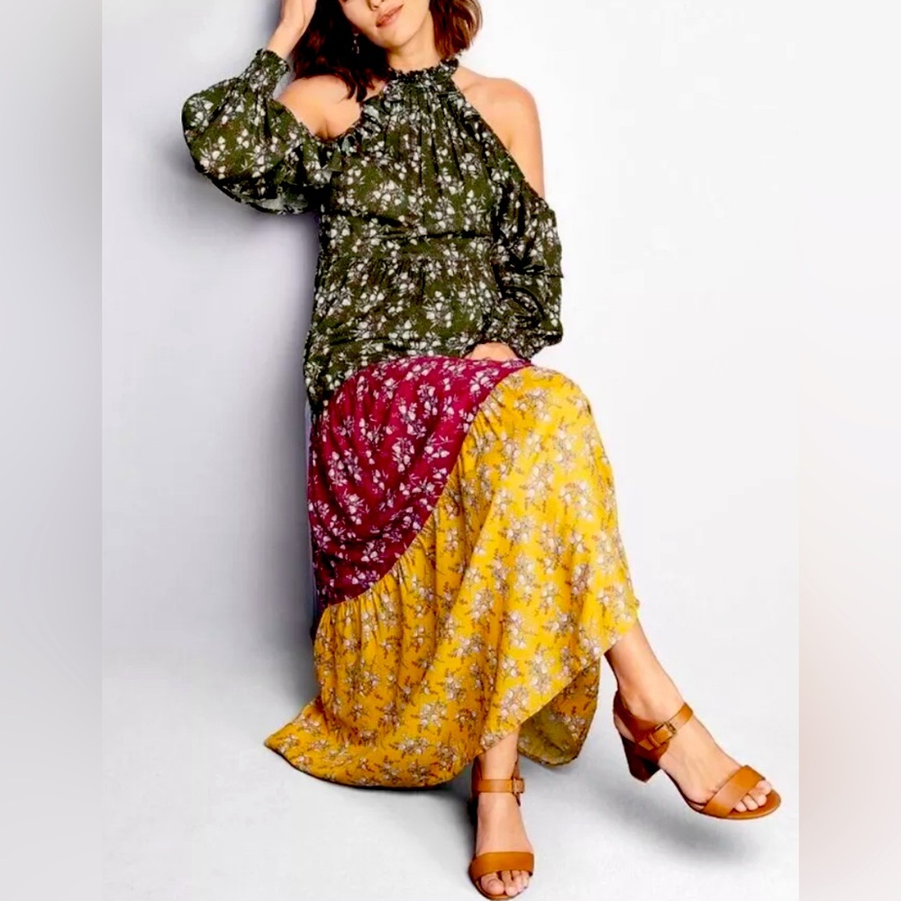 Tiered Open Shouldered Maxi Dress